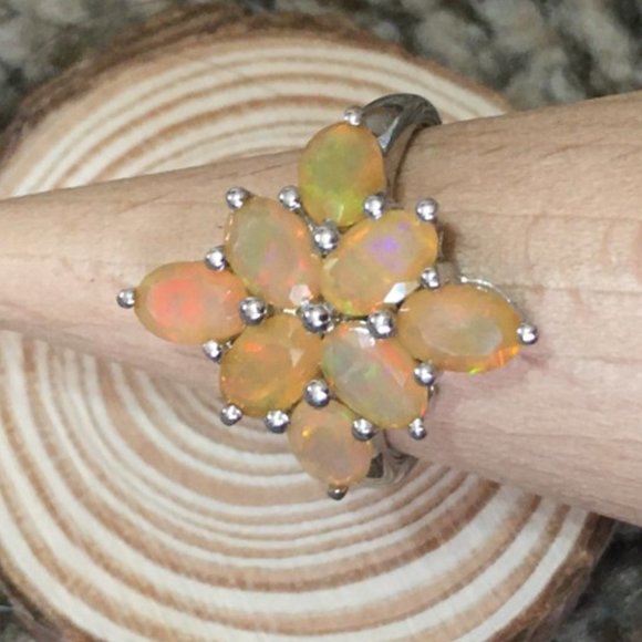 Natural Ethiopian Opal .925 Ring Cluster Silver 7 - Picture 13 of 16